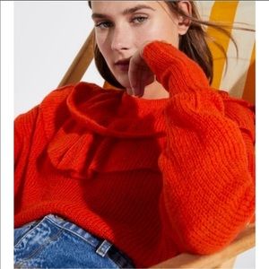 Zara red cropped ruffled sweater - Size medium